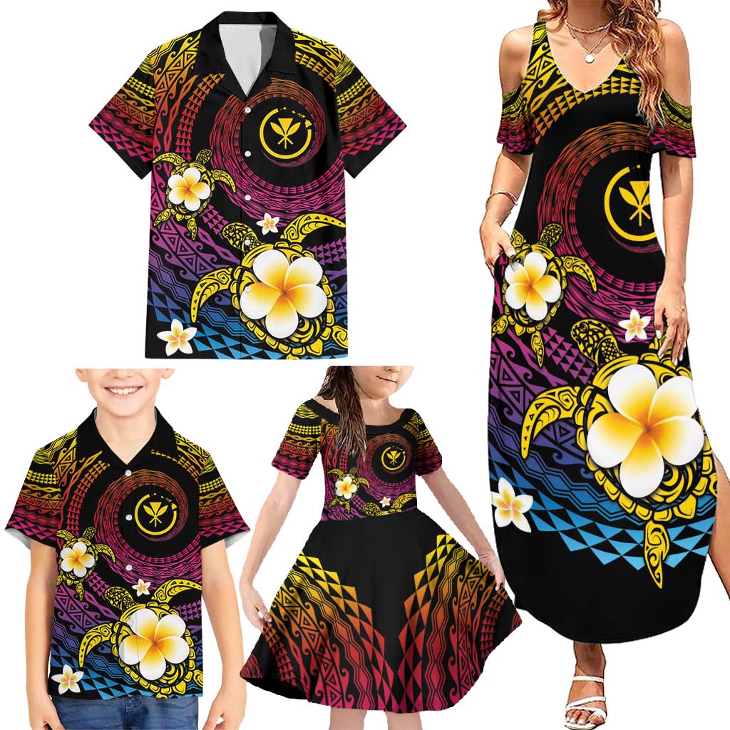 Hawaiian Plumeria Turtle Tribal Spiral Polynesian Tattoo Family Matching Summer Maxi Dress and Hawaiian Shirt Fanciful Color LT03 - Polynesian Pride