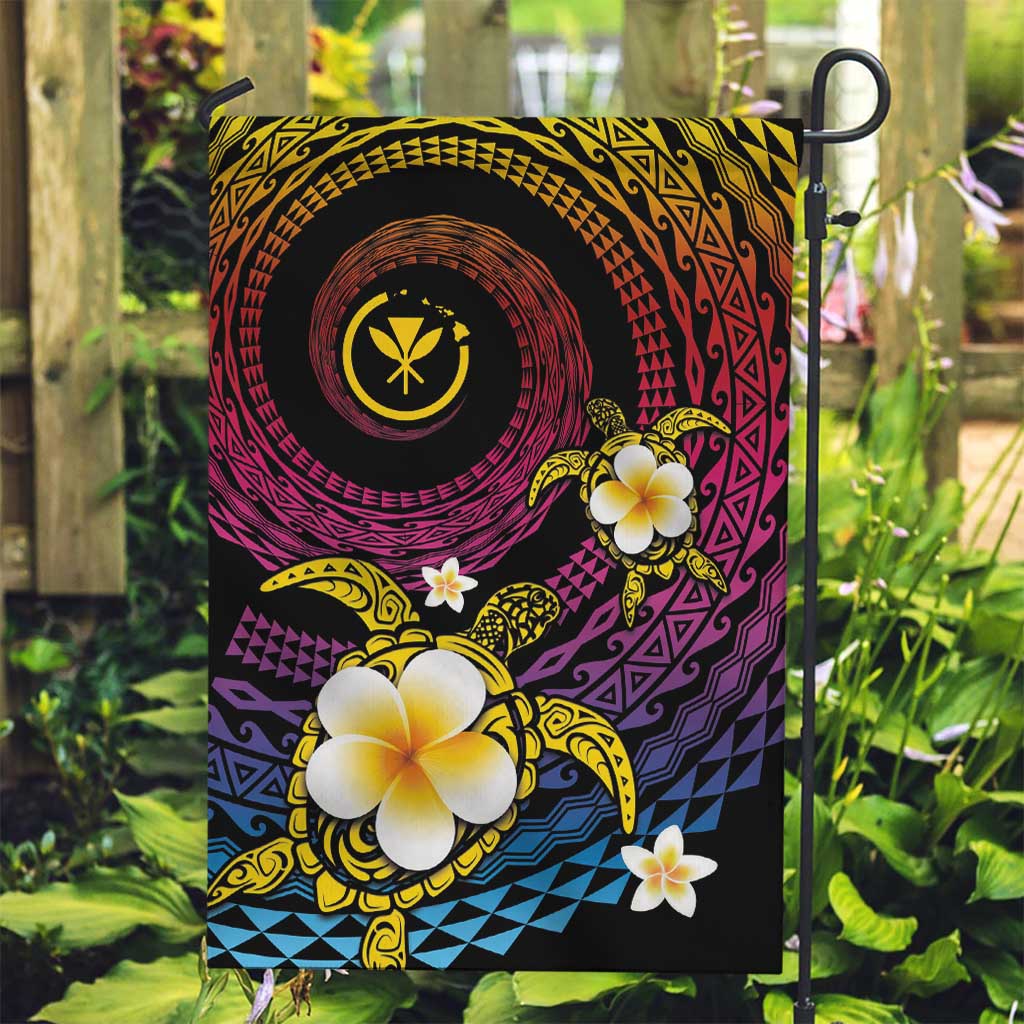 Hawaiian Plumeria Turtle Tribal Spiral Polynesian Tattoo Garden Flag Fanciful Color LT03 Garden Flag Gradient - Polynesian Pride