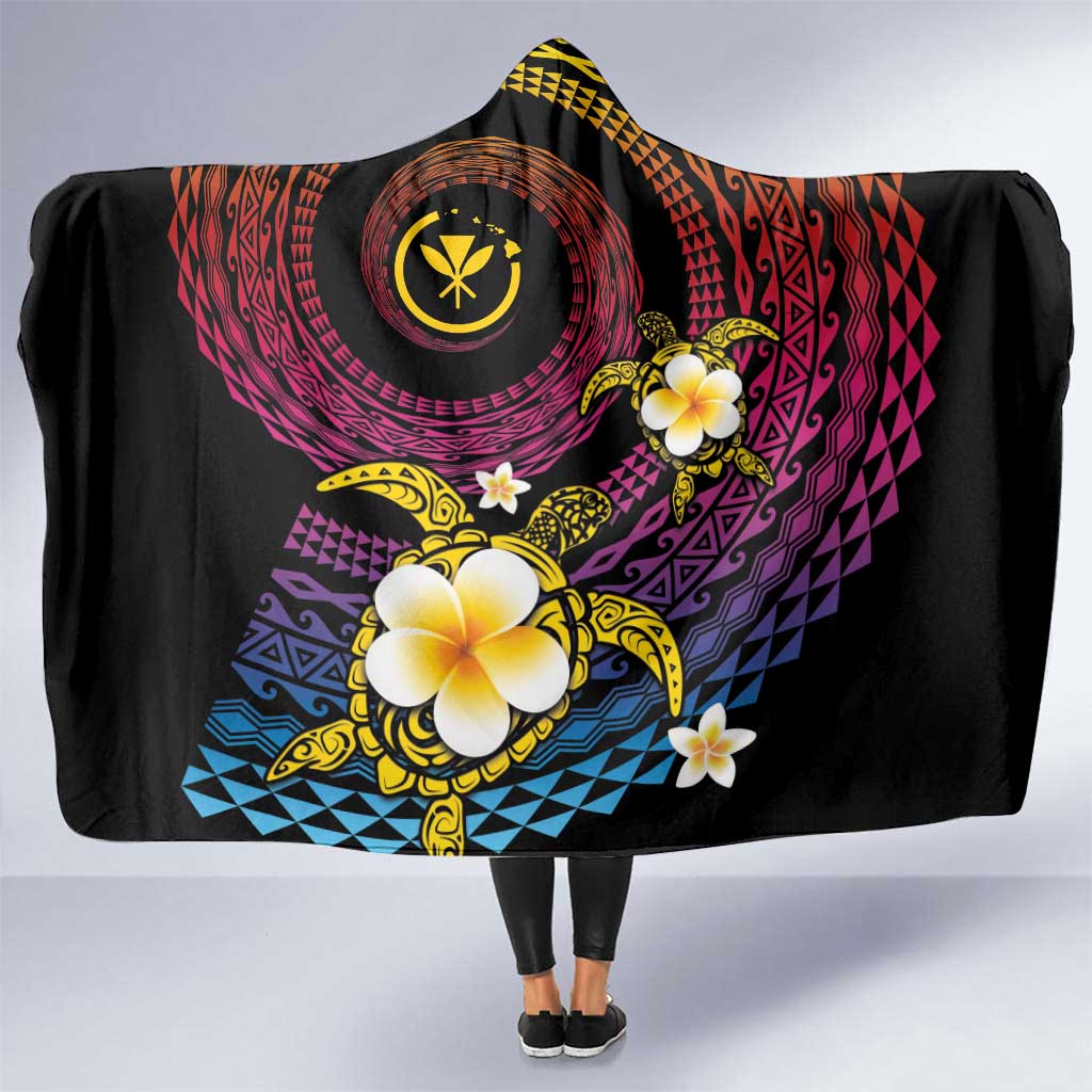 Hawaiian Plumeria Turtle Tribal Spiral Polynesian Tattoo Hooded Blanket Fanciful Color LT03 One Size Gradient - Polynesian Pride