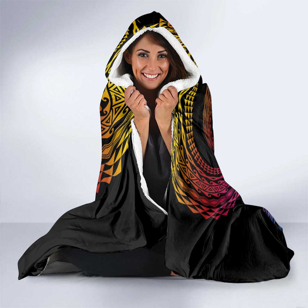 Hawaiian Plumeria Turtle Tribal Spiral Polynesian Tattoo Hooded Blanket Fanciful Color LT03 - Polynesian Pride
