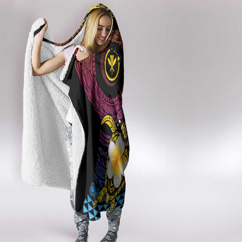 Hawaiian Plumeria Turtle Tribal Spiral Polynesian Tattoo Hooded Blanket Fanciful Color LT03 - Polynesian Pride