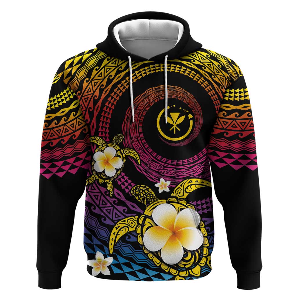 Hawaiian Plumeria Turtle Tribal Spiral Polynesian Tattoo Hoodie Fanciful Color LT03 Pullover Hoodie Gradient - Polynesian Pride