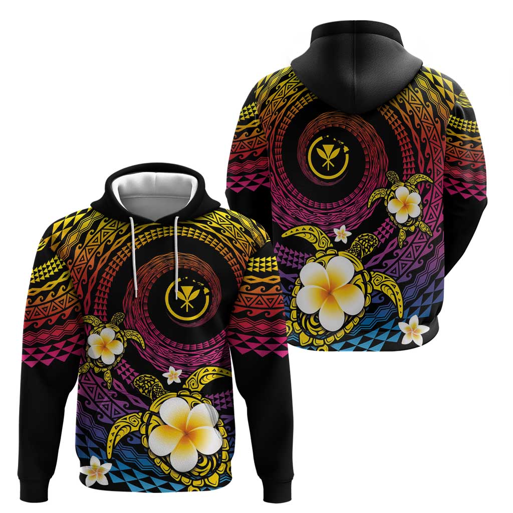 Hawaiian Plumeria Turtle Tribal Spiral Polynesian Tattoo Hoodie Fanciful Color LT03 - Polynesian Pride