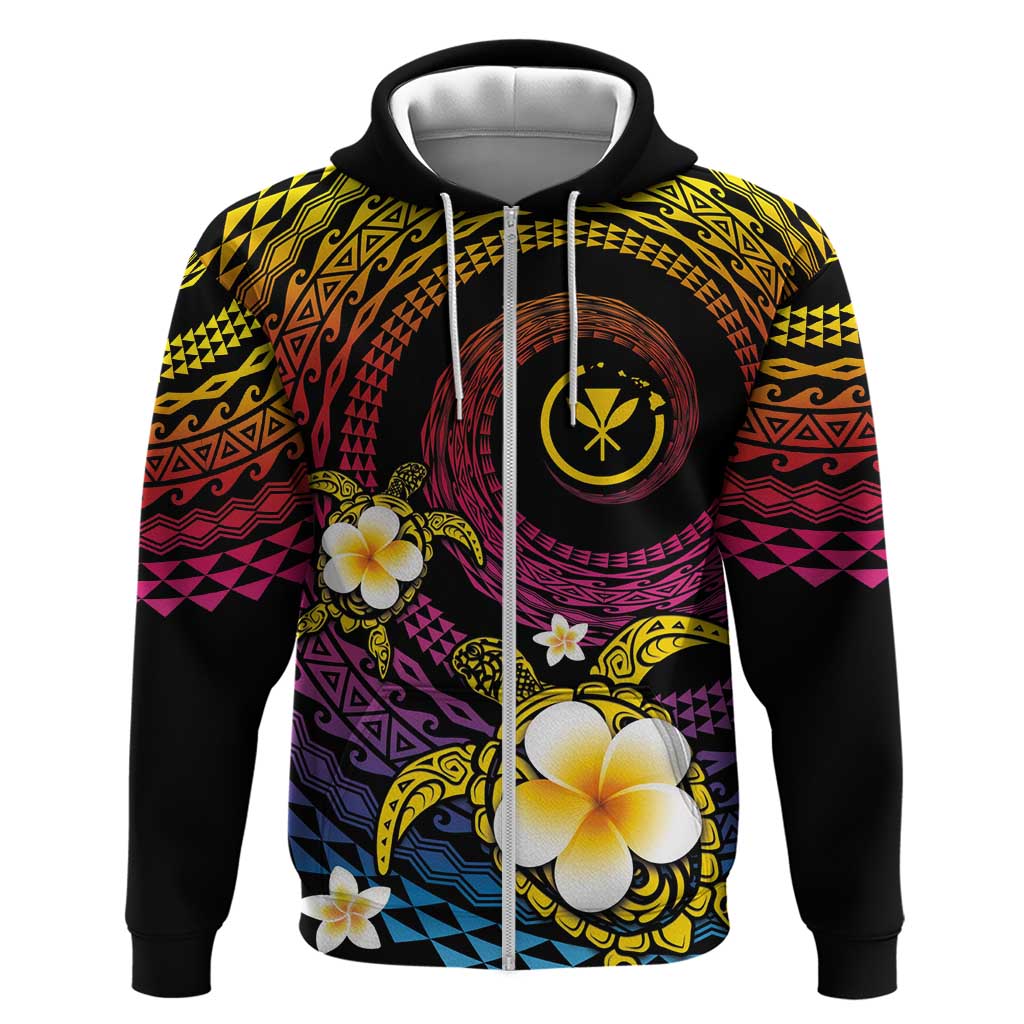 Hawaiian Plumeria Turtle Tribal Spiral Polynesian Tattoo Hoodie Fanciful Color LT03 Zip Hoodie Gradient - Polynesian Pride