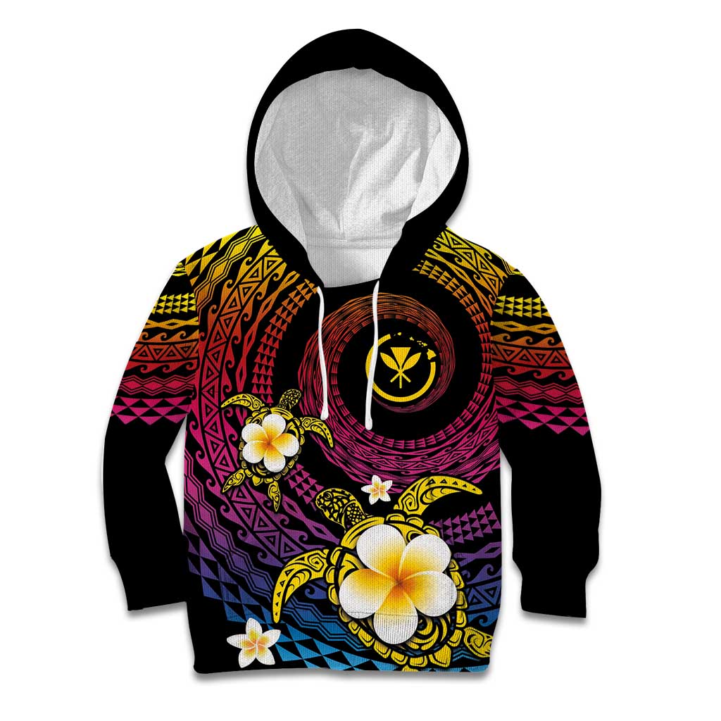 Hawaiian Plumeria Turtle Tribal Spiral Polynesian Tattoo Kid Hoodie Fanciful Color LT03 Hoodie Gradient - Polynesian Pride