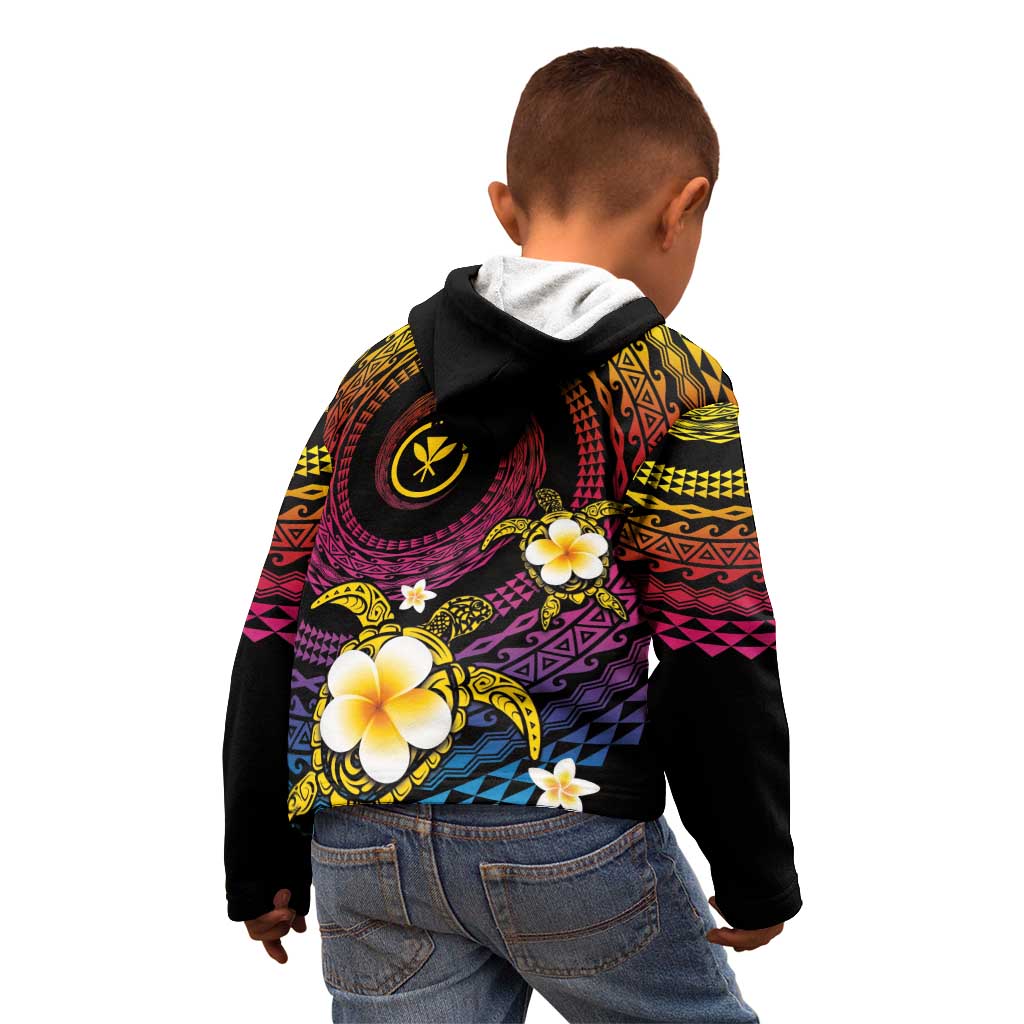 Hawaiian Plumeria Turtle Tribal Spiral Polynesian Tattoo Kid Hoodie Fanciful Color LT03 - Polynesian Pride