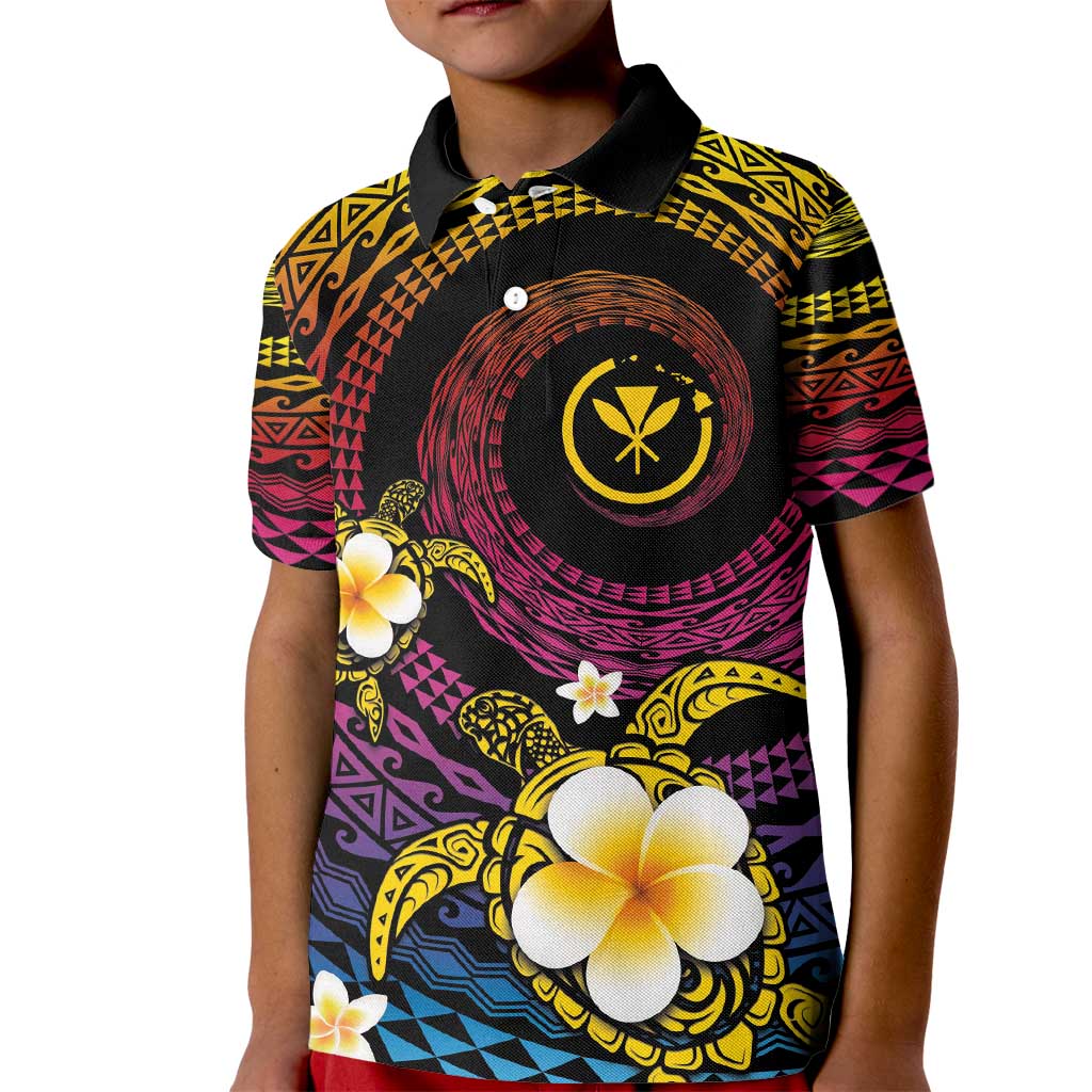 Hawaiian Plumeria Turtle Tribal Spiral Polynesian Tattoo Kid Polo Shirt Fanciful Color LT03 Kid Gradient - Polynesian Pride