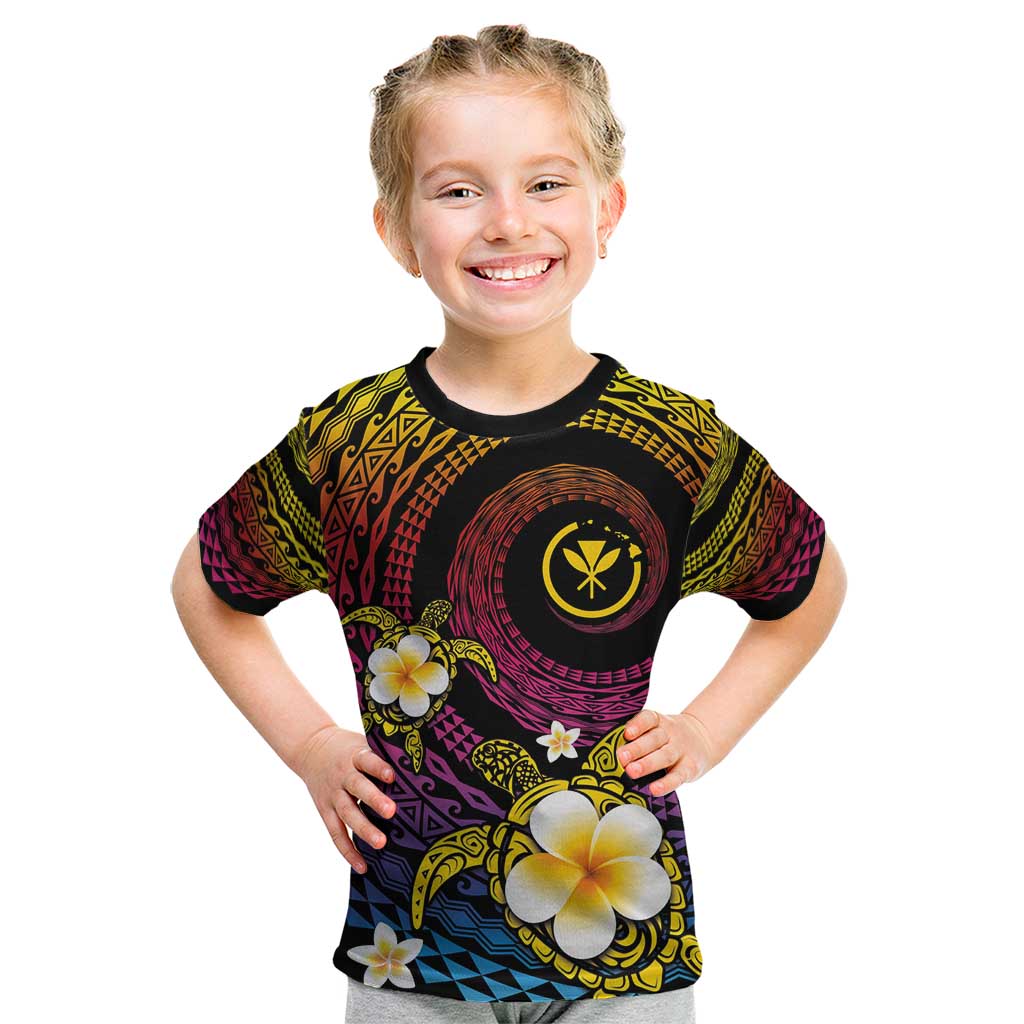 Hawaiian Plumeria Turtle Tribal Spiral Polynesian Tattoo Kid T Shirt Fanciful Color LT03 Gradient - Polynesian Pride