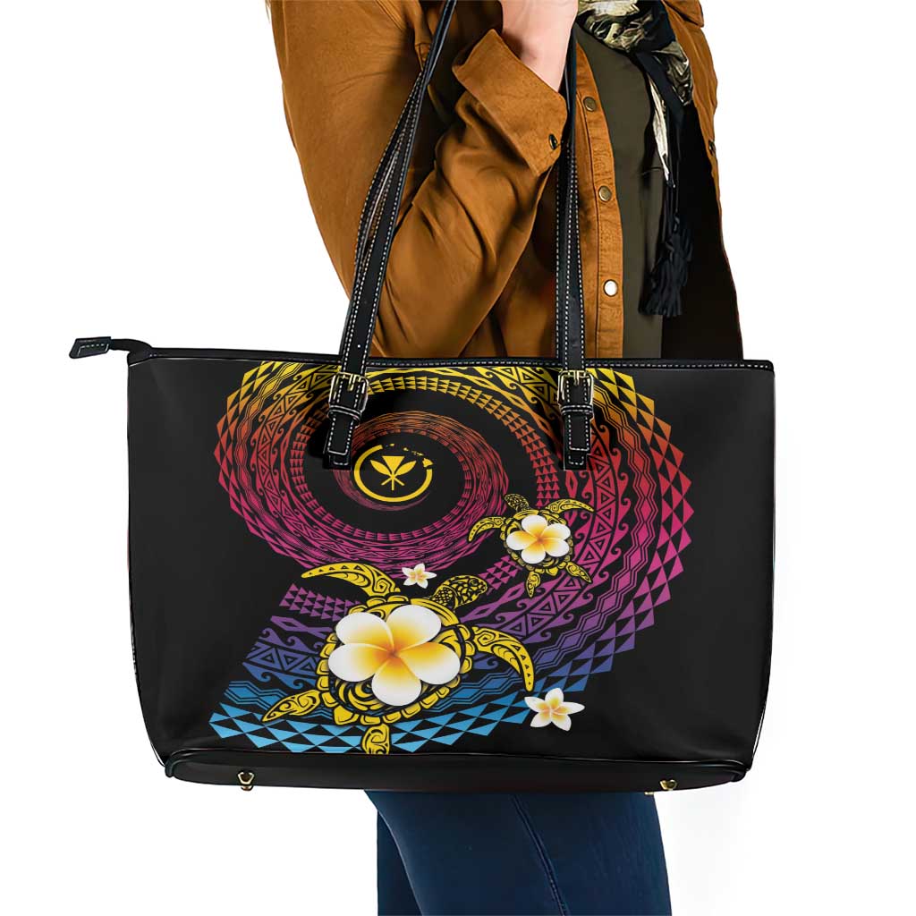 Hawaiian Plumeria Turtle Tribal Spiral Polynesian Tattoo Leather Tote Bag Fanciful Color LT03 - Polynesian Pride