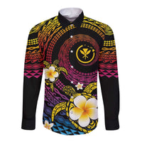 Hawaiian Plumeria Turtle Tribal Spiral Polynesian Tattoo Long Sleeve Button Shirt Fanciful Color LT03 Unisex Gradient - Polynesian Pride