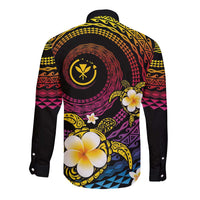 Hawaiian Plumeria Turtle Tribal Spiral Polynesian Tattoo Long Sleeve Button Shirt Fanciful Color LT03 - Polynesian Pride