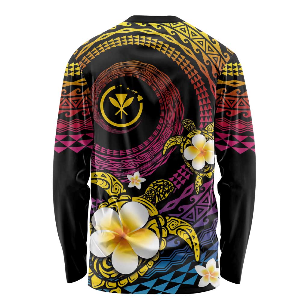 Hawaiian Plumeria Turtle Tribal Spiral Polynesian Tattoo Long Sleeve Shirt Fanciful Color LT03 - Polynesian Pride