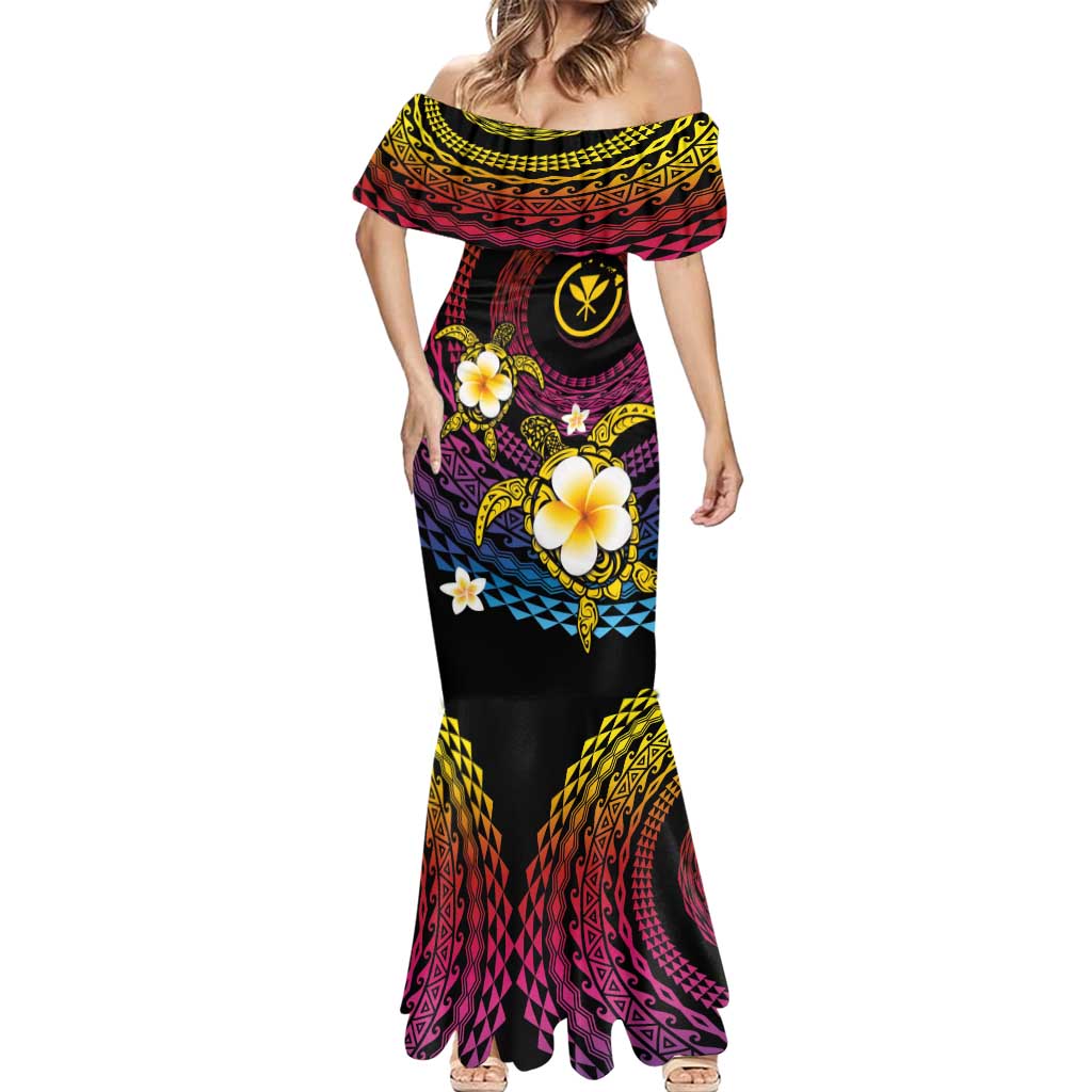 Hawaiian Plumeria Turtle Tribal Spiral Polynesian Tattoo Mermaid Dress Fanciful Color LT03 - Polynesian Pride