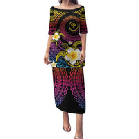 Hawaiian Plumeria Turtle Tribal Spiral Polynesian Tattoo Puletasi Fanciful Color LT03 Long Dress Gradient - Polynesian Pride