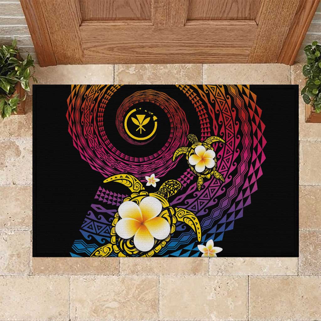 Hawaiian Plumeria Turtle Tribal Spiral Polynesian Tattoo Rubber Doormat Fanciful Color