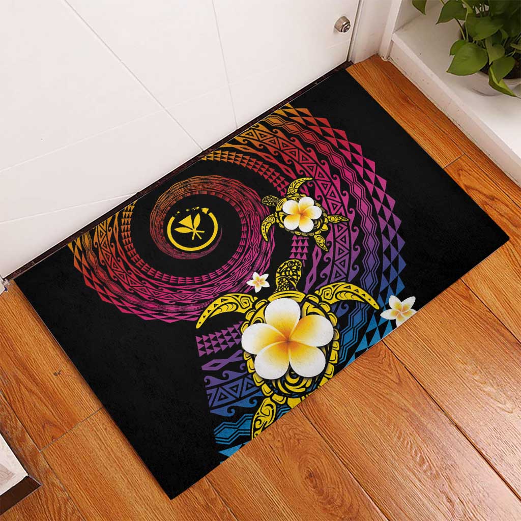 Hawaiian Plumeria Turtle Tribal Spiral Polynesian Tattoo Rubber Doormat Fanciful Color