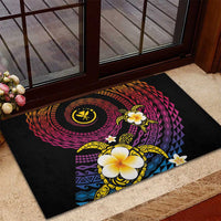 Hawaiian Plumeria Turtle Tribal Spiral Polynesian Tattoo Rubber Doormat Fanciful Color