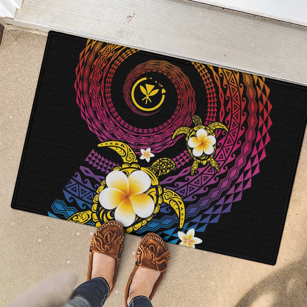 Hawaiian Plumeria Turtle Tribal Spiral Polynesian Tattoo Rubber Doormat Fanciful Color