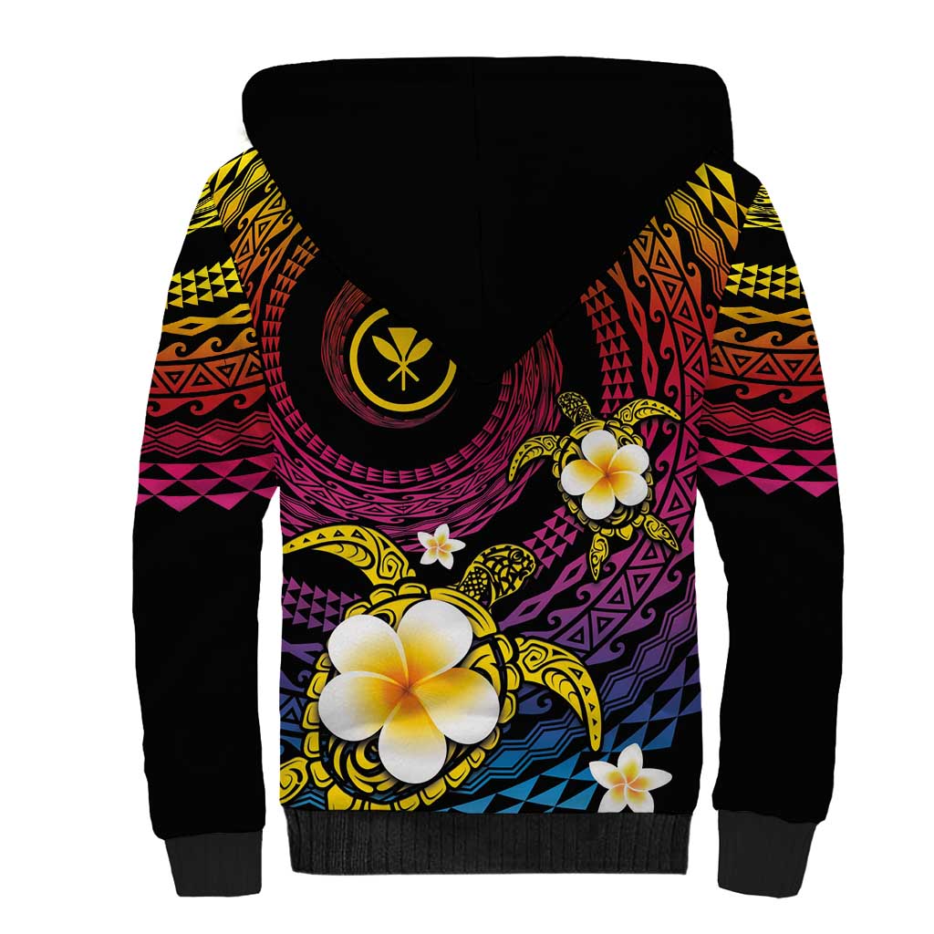 Hawaiian Plumeria Turtle Tribal Spiral Polynesian Tattoo Sherpa Hoodie Fanciful Color LT03 - Polynesian Pride