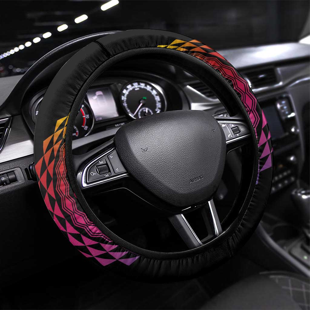 Hawaiian Plumeria Turtle Tribal Spiral Polynesian Tattoo Steering Wheel Cover Fanciful Color LT03 Universal Fit Gradient - Polynesian Pride