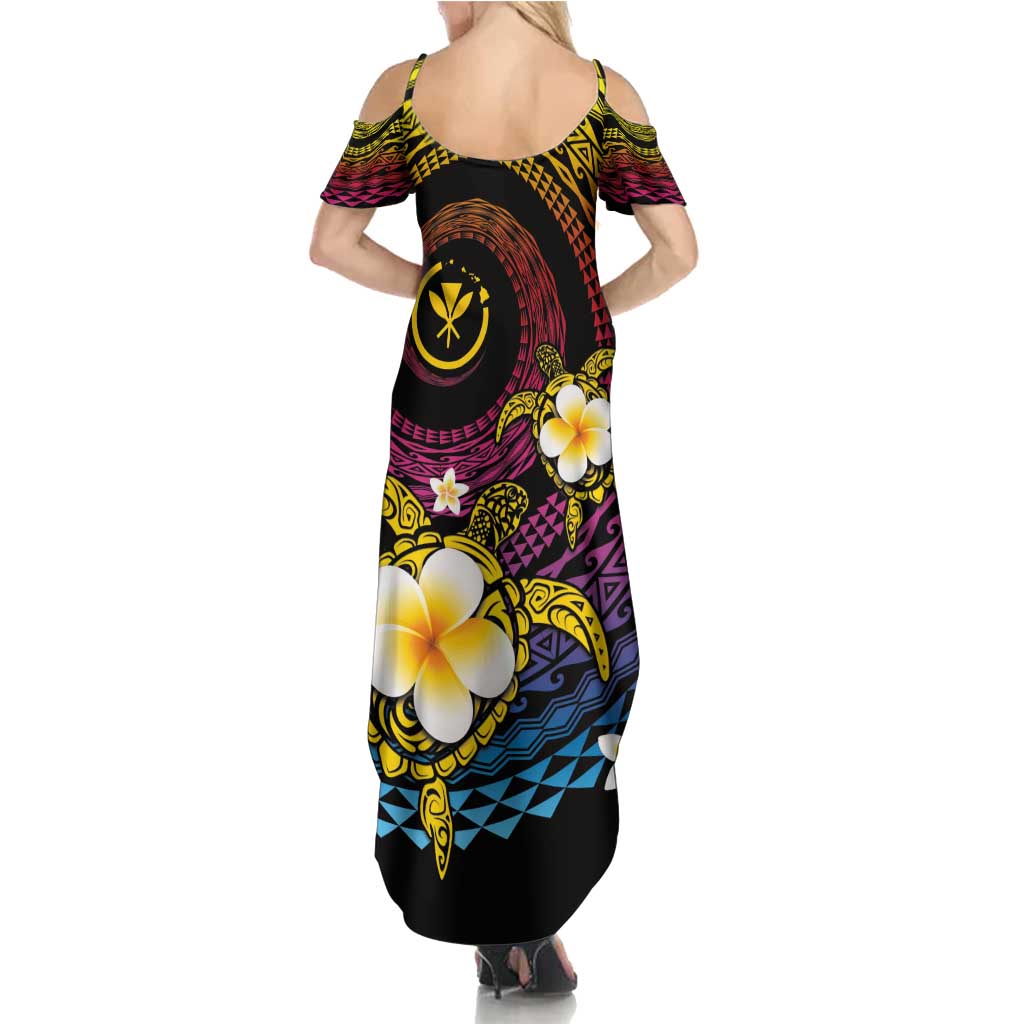 Hawaiian Plumeria Turtle Tribal Spiral Polynesian Tattoo Summer Maxi Dress Fanciful Color LT03 - Polynesian Pride