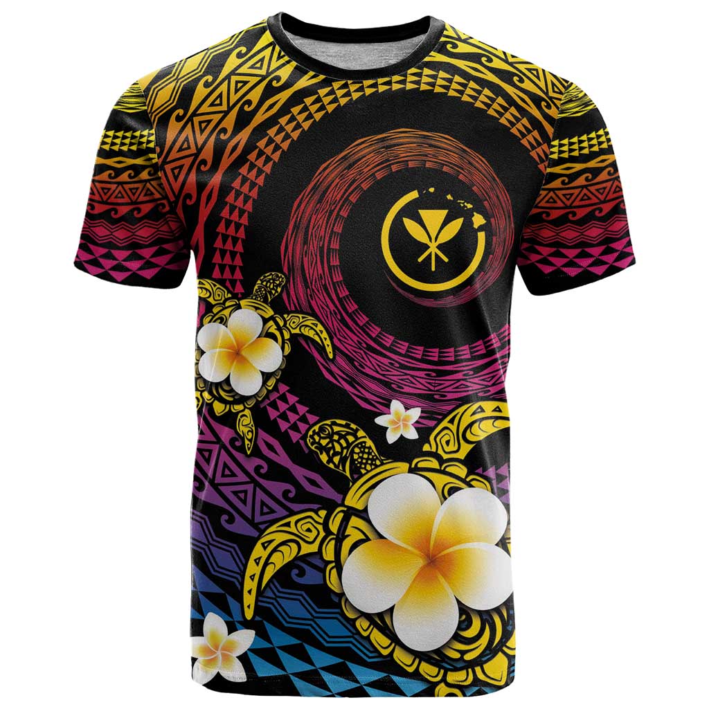Hawaiian Plumeria Turtle Tribal Spiral Polynesian Tattoo T Shirt Fanciful Color LT03 Gradient - Polynesian Pride