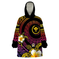 Hawaiian Plumeria Turtle Tribal Spiral Polynesian Tattoo Wearable Blanket Hoodie Fanciful Color LT03 One Size Gradient - Polynesian Pride