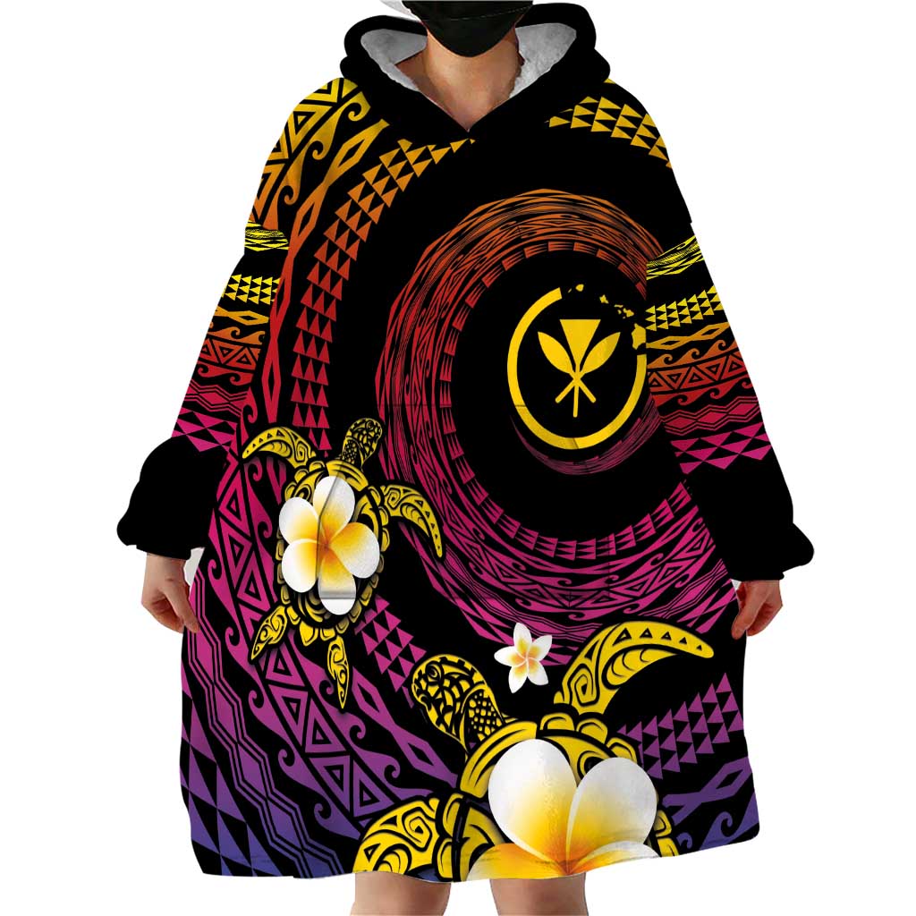 Hawaiian Plumeria Turtle Tribal Spiral Polynesian Tattoo Wearable Blanket Hoodie Fanciful Color LT03 - Polynesian Pride