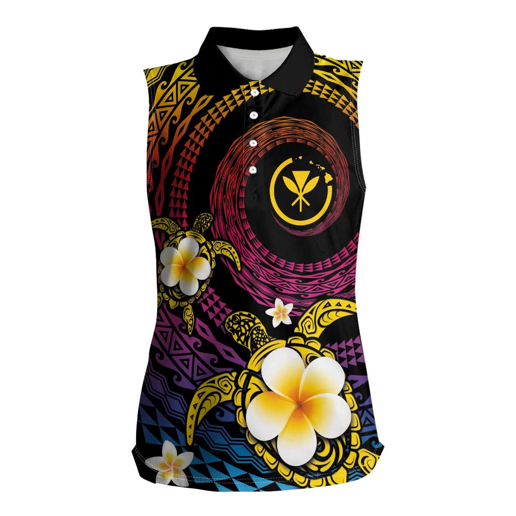 Hawaiian Plumeria Turtle Tribal Spiral Polynesian Tattoo Women Sleeveless Polo Shirt Fanciful Color LT03 Female Gradient - Polynesian Pride