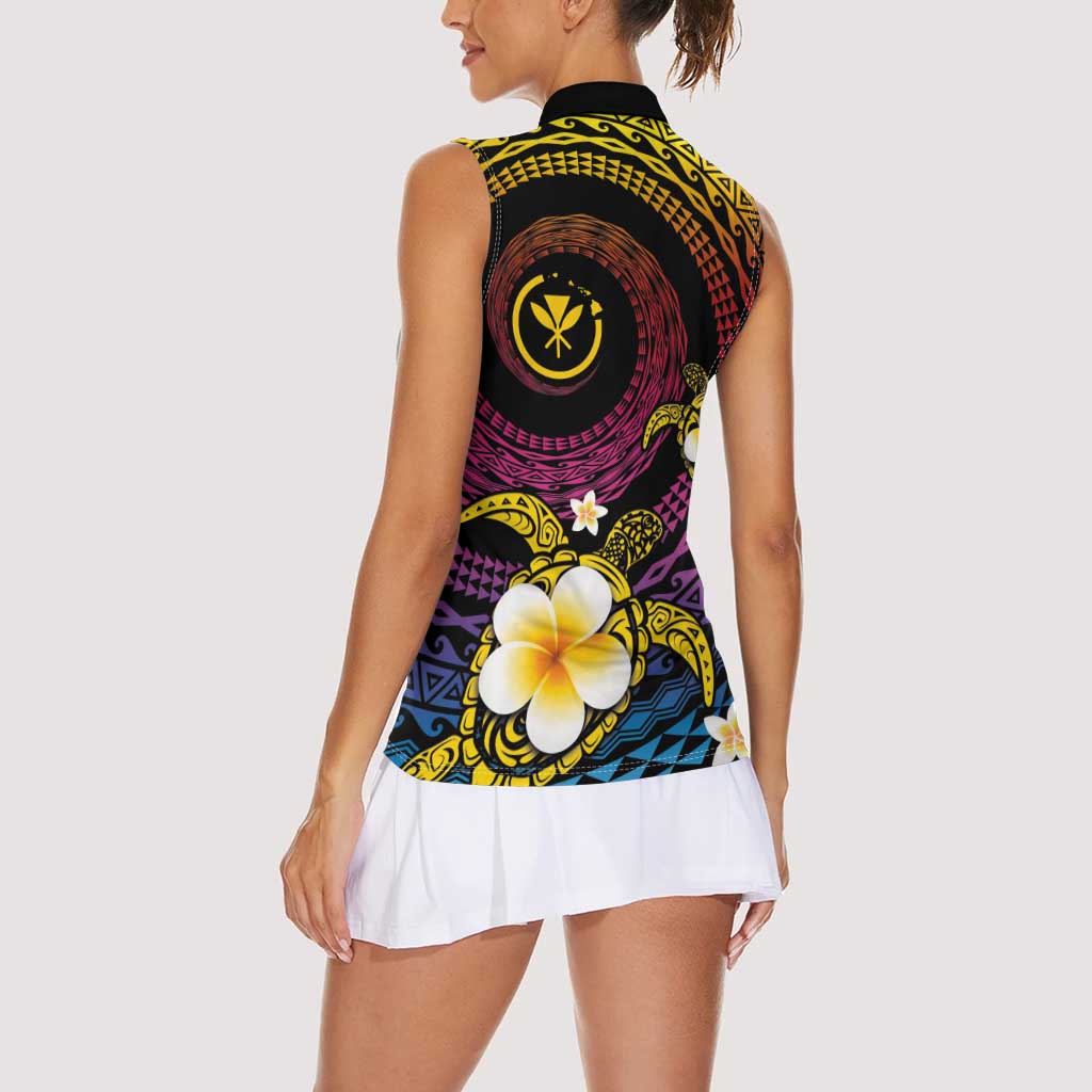 Hawaiian Plumeria Turtle Tribal Spiral Polynesian Tattoo Women Sleeveless Polo Shirt Fanciful Color LT03 - Polynesian Pride