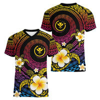 Hawaiian Plumeria Turtle Tribal Spiral Polynesian Tattoo Women V-Neck T-Shirt Fanciful Color LT03 - Polynesian Pride