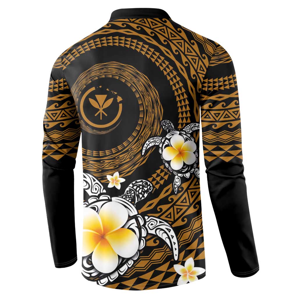 Hawaiian Plumeria Turtle Tribal Spiral Polynesian Tattoo Button Sweatshirt Gold Color