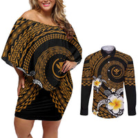 Hawaiian Plumeria Turtle Tribal Spiral Polynesian Tattoo Couples Matching Off Shoulder Short Dress and Long Sleeve Button Shirt Gold Color LT03 Gold - Polynesian Pride