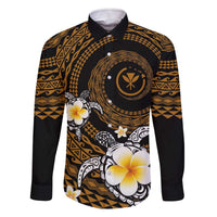 Hawaiian Plumeria Turtle Tribal Spiral Polynesian Tattoo Family Matching Off The Shoulder Long Sleeve Dress and Hawaiian Shirt Gold Color LT03 Dad's Shirt - Long Sleeve Gold - Polynesian Pride