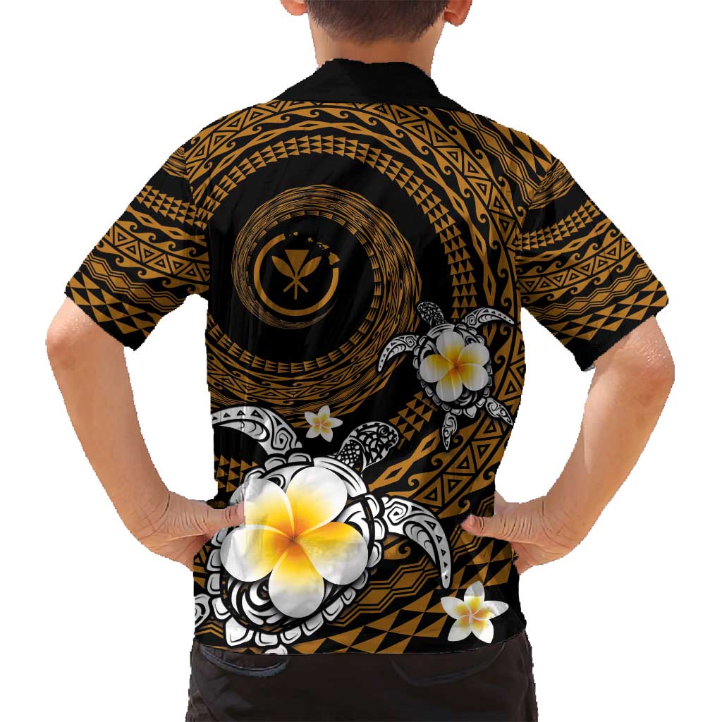 Hawaiian Plumeria Turtle Tribal Spiral Polynesian Tattoo Family Matching Off Shoulder Maxi Dress and Hawaiian Shirt Gold Color LT03 - Polynesian Pride