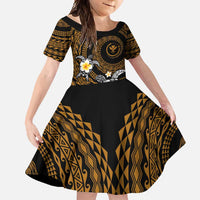 Hawaiian Plumeria Turtle Tribal Spiral Polynesian Tattoo Family Matching Off Shoulder Maxi Dress and Hawaiian Shirt Gold Color LT03 Daughter's Dress Gold - Polynesian Pride