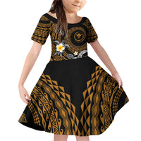 Hawaiian Plumeria Turtle Tribal Spiral Polynesian Tattoo Family Matching Off Shoulder Short Dress and Hawaiian Shirt Gold Color LT03 Daughter's Dress Gold - Polynesian Pride