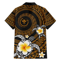 Hawaiian Plumeria Turtle Tribal Spiral Polynesian Tattoo Family Matching Off Shoulder Short Dress and Hawaiian Shirt Gold Color LT03 - Polynesian Pride