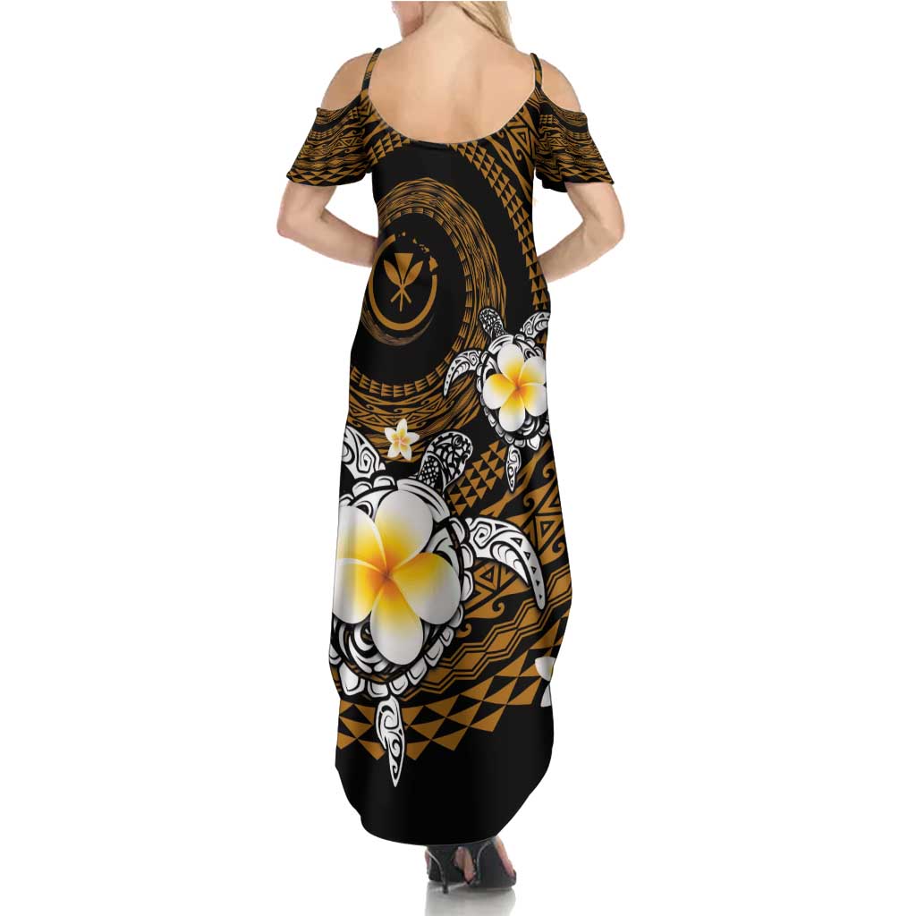 Hawaiian Plumeria Turtle Tribal Spiral Polynesian Tattoo Family Matching Summer Maxi Dress and Hawaiian Shirt Gold Color LT03 - Polynesian Pride