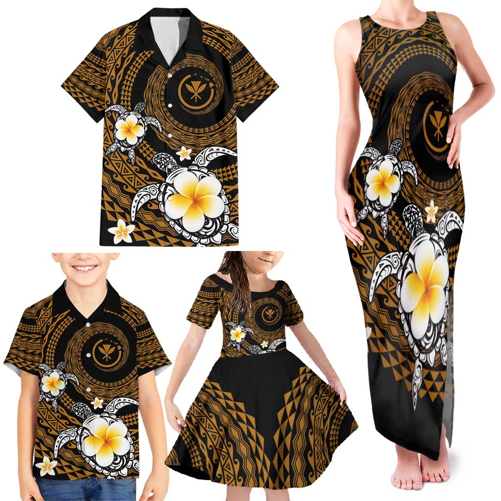 Hawaiian Plumeria Turtle Tribal Spiral Polynesian Tattoo Family Matching Tank Maxi Dress and Hawaiian Shirt Gold Color LT03 - Polynesian Pride