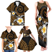 Hawaiian Plumeria Turtle Tribal Spiral Polynesian Tattoo Family Matching Tank Maxi Dress and Hawaiian Shirt Gold Color LT03 - Polynesian Pride