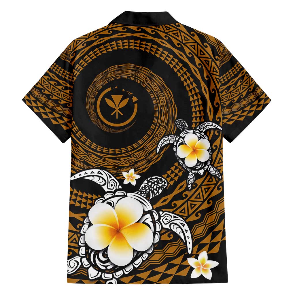 Hawaiian Plumeria Turtle Tribal Spiral Polynesian Tattoo Family Matching Tank Maxi Dress and Hawaiian Shirt Gold Color LT03 - Polynesian Pride