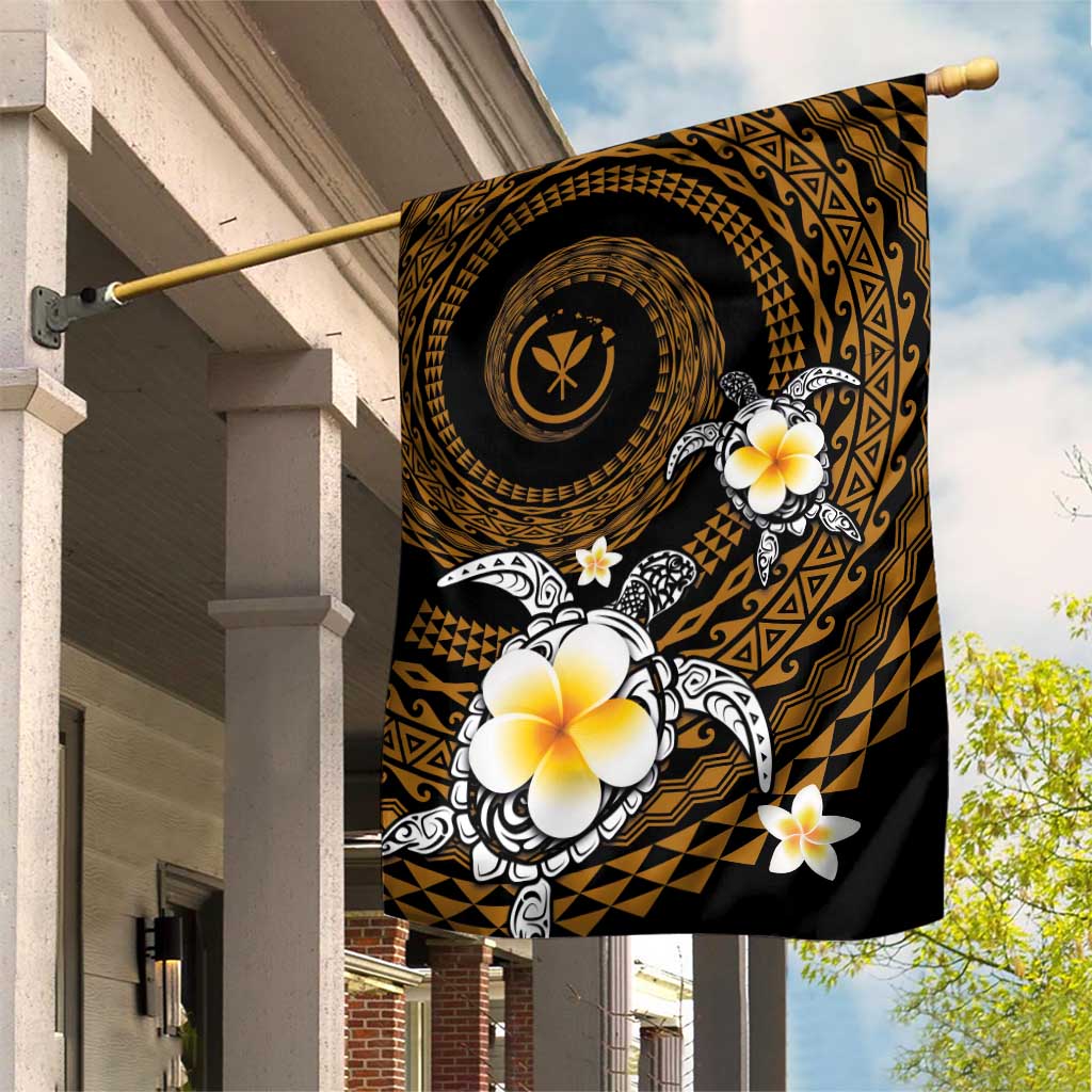 Hawaiian Plumeria Turtle Tribal Spiral Polynesian Tattoo Garden Flag Gold Color LT03 House Flag Gold - Polynesian Pride