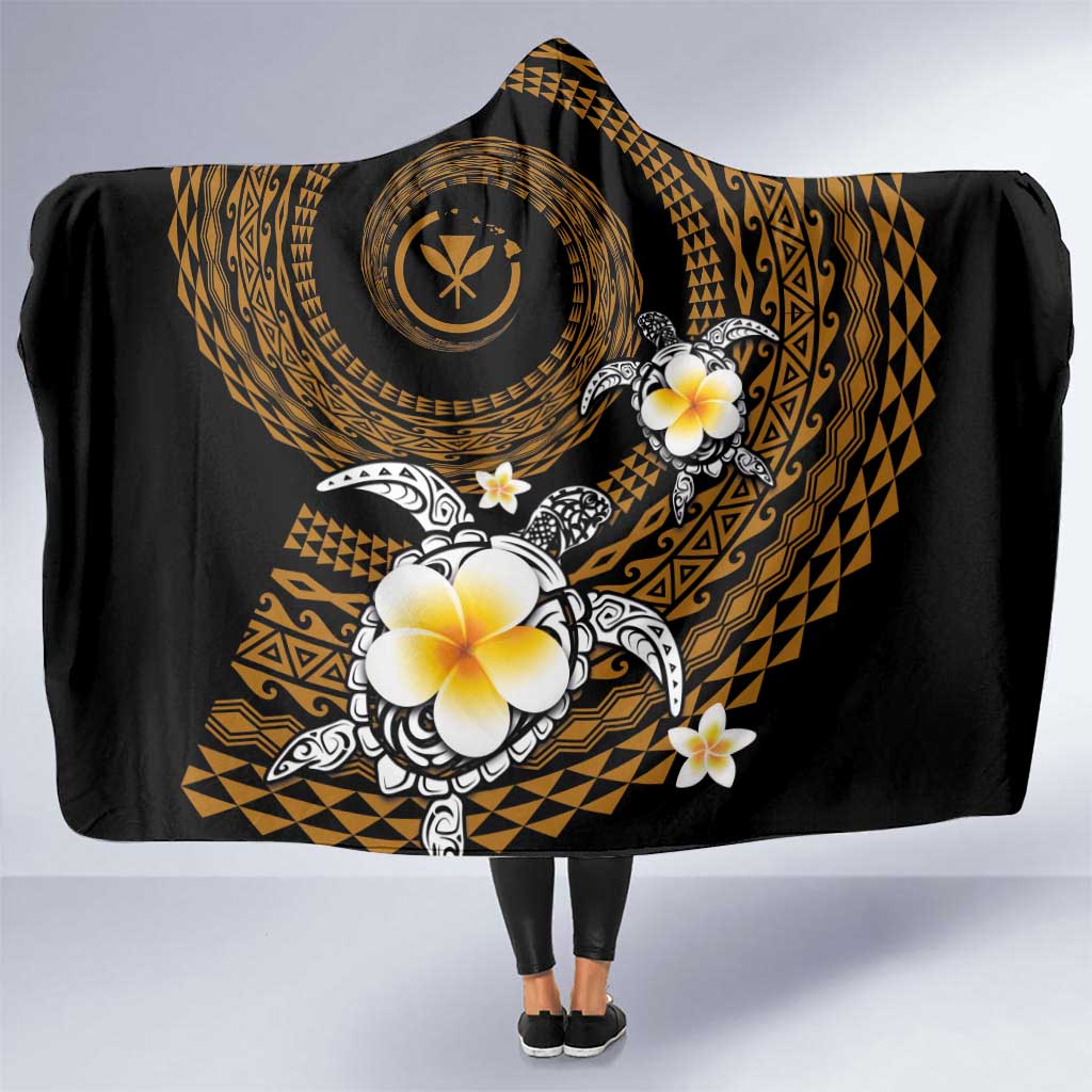 Hawaiian Plumeria Turtle Tribal Spiral Polynesian Tattoo Hooded Blanket Gold Color LT03 One Size Gold - Polynesian Pride