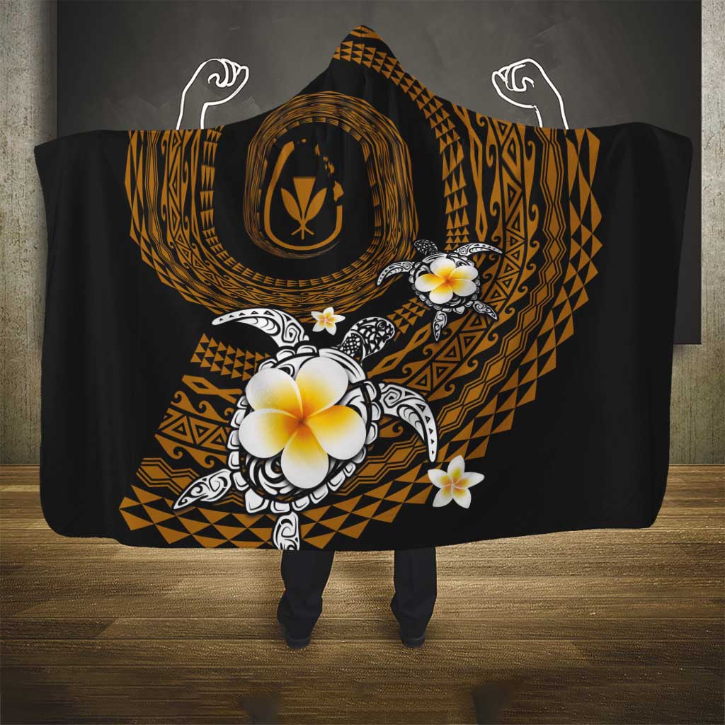 Hawaiian Plumeria Turtle Tribal Spiral Polynesian Tattoo Hooded Blanket Gold Color LT03 - Polynesian Pride
