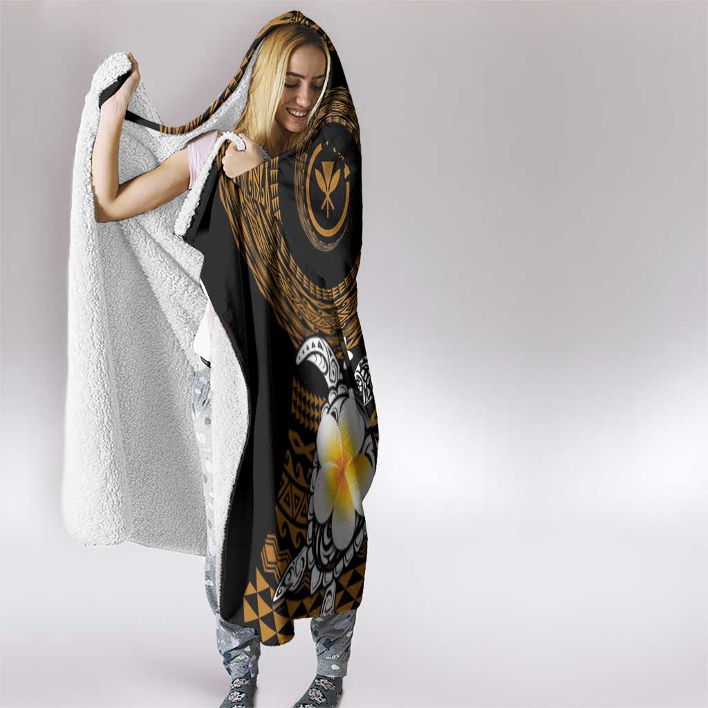 Hawaiian Plumeria Turtle Tribal Spiral Polynesian Tattoo Hooded Blanket Gold Color LT03 - Polynesian Pride
