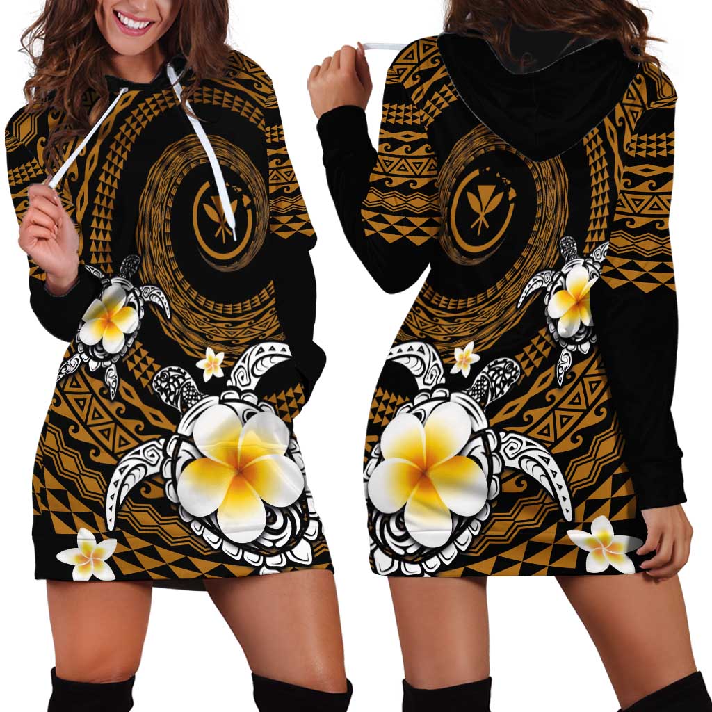 Hawaiian Plumeria Turtle Tribal Spiral Polynesian Tattoo Hoodie Dress Gold Color LT03 - Polynesian Pride