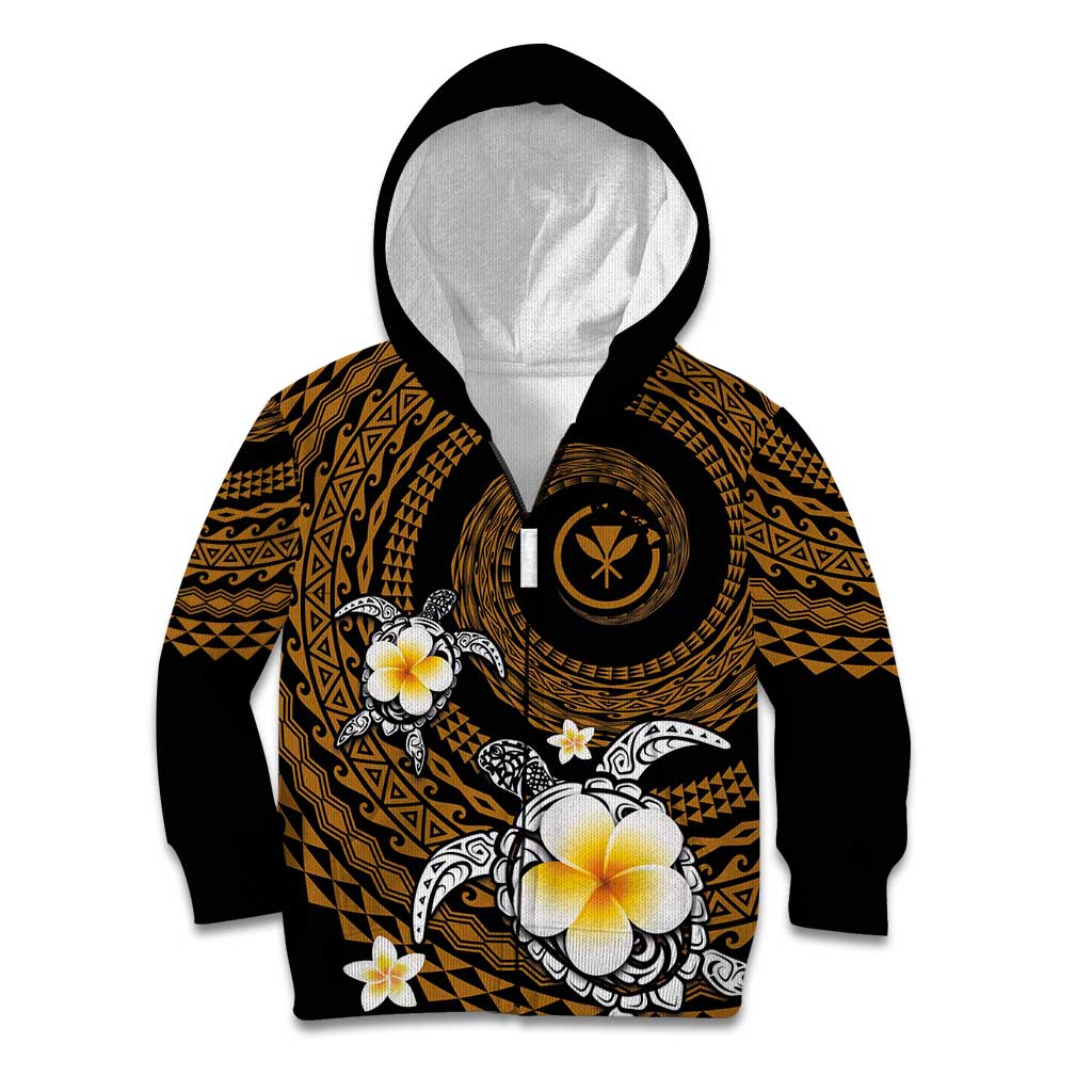 Hawaiian Plumeria Turtle Tribal Spiral Polynesian Tattoo Kid Hoodie Gold Color LT03 Zip Hoodie Gold - Polynesian Pride