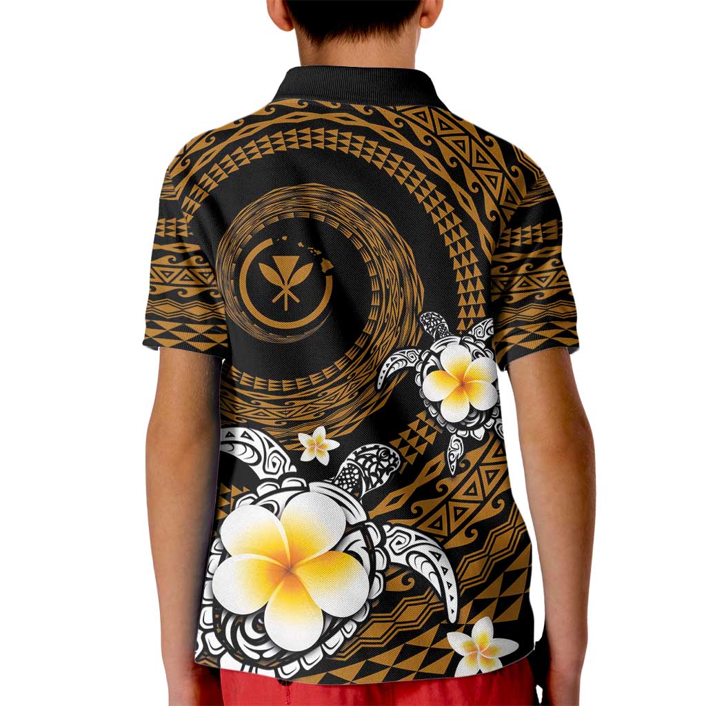 Hawaiian Plumeria Turtle Tribal Spiral Polynesian Tattoo Kid Polo Shirt Gold Color LT03 - Polynesian Pride