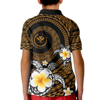 Hawaiian Plumeria Turtle Tribal Spiral Polynesian Tattoo Kid Polo Shirt Gold Color LT03 - Polynesian Pride